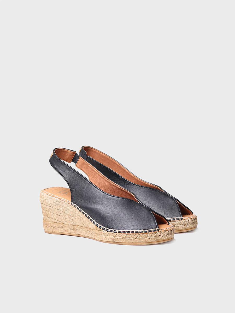 Wedge espadrilles peep toe style - LAILA-P-BLACK