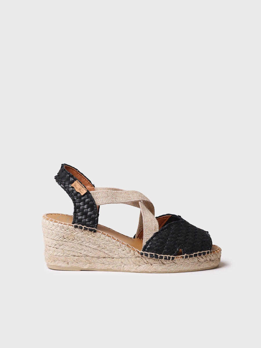 Espadrille ouverte pour femme en cuir tressé à talon compensé | SALINA