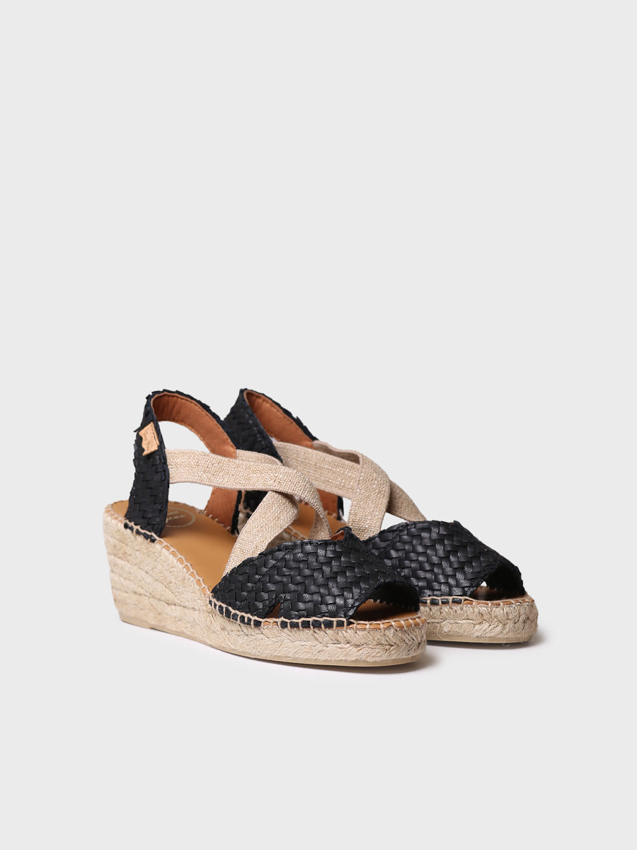 Espadrille ouverte pour femme en cuir tressé à talon compensé | SALINA