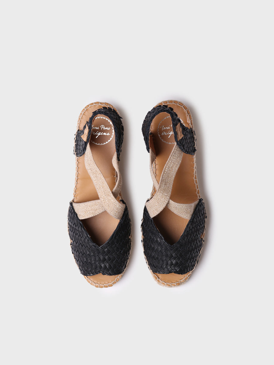 Espadrille ouverte pour femme en cuir tressé à talon compensé | SALINA