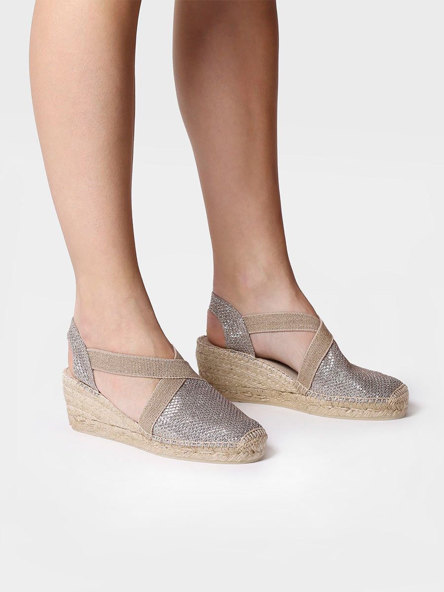 Women's shiny vegan espadrilles - TRITON-PLATINUM